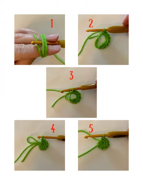Visual instructions for double magic ring.